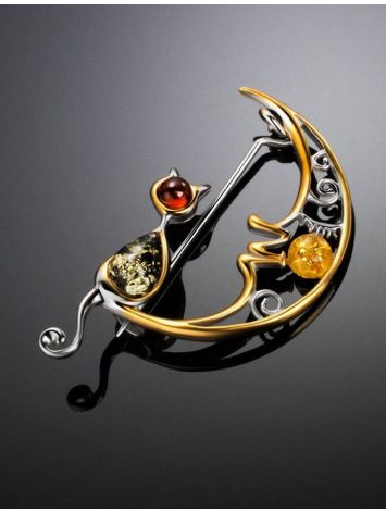 Designer Gold-Plated Brooch With Multicolor Amber The Lullaby, image , picture 2