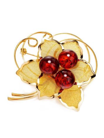 Cherry Amber Gold Plated Brooch The Beoluna, image 