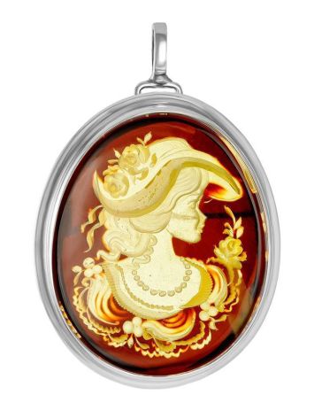 Oval Amber Brooch With Intaglio The Nymph, image 