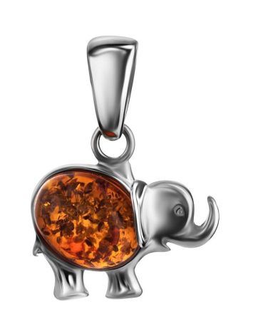 Silver Elephant Pendant With Cognac Amber, image 
