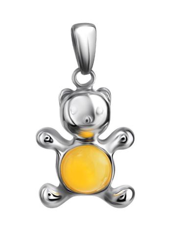 Silver Teddy Bear Pendant With Honey Amber, image 