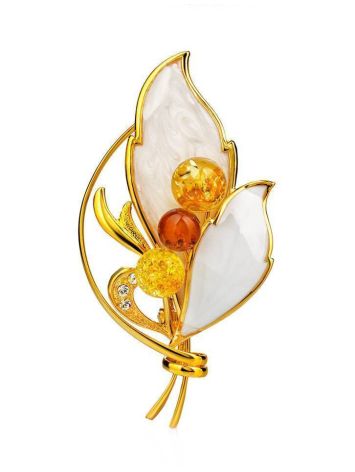 Gold Plated Floral Brooch With Amber And Enamel The Beoluna, image 