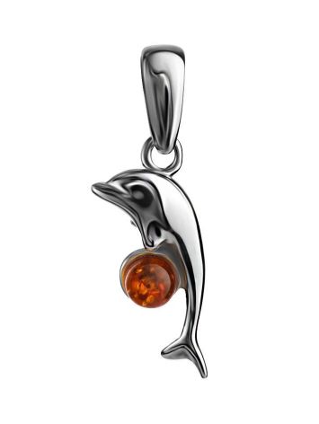 Silver Dolphin Pendant With Cognac Amber Ball, image 