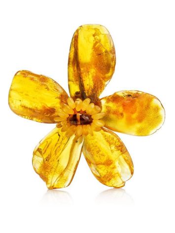 Cognac Amber Flower Brooch The Volcano, image 