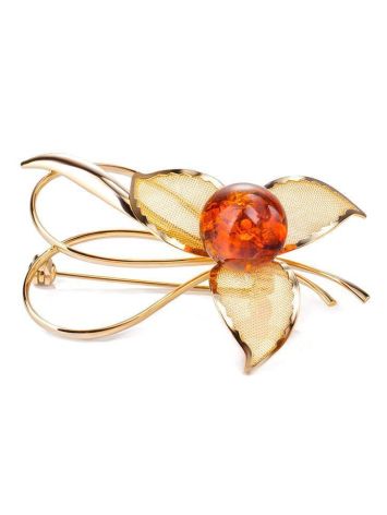 Amber Floral Brooch In Gold Plated Silver The Beoluna, image 