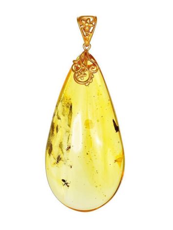 Teardrop Amber Pendant With Ant And Midges Inclusions, image 
