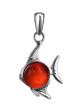 Silver Fish Pendant With Cherry Amber, image 