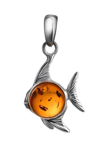 Silver Fish Pendant With Cognac Amber, image 