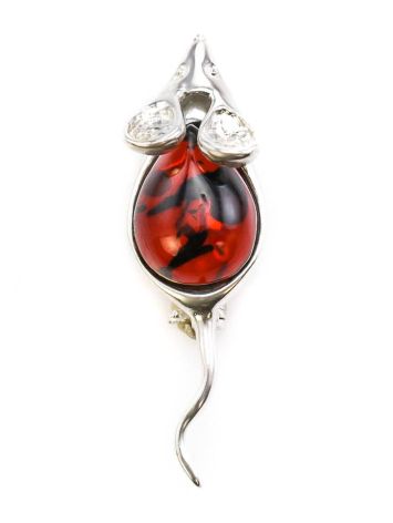 Cherry Amber Mouse Brooch In Sterling Silver, image 