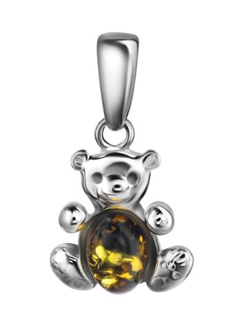Silver Teddy Bear Pendant With Green Amber, image 