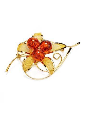 Cognac Amber Gold Plated Floral Brooch The Beoluna, image 