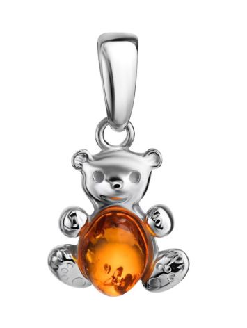 Silver Teddy Bear Pendant With Cognac Amber, image 