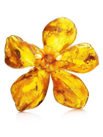 Cognac Amber Floral Brooch The Volcano, image 