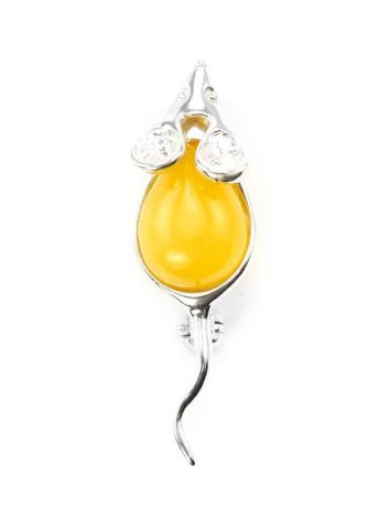 Sterling Silver Mouse Brooch With Honey Amber, image 