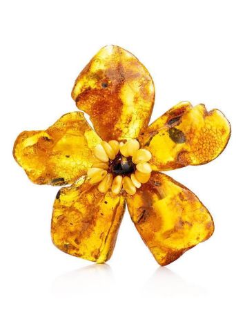 Cognac Amber Floral Brooch The Volcano, image 
