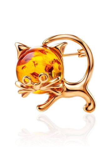 Gold Plated Kitten Brooch With Cognac Amber The Fairyrtale, image 