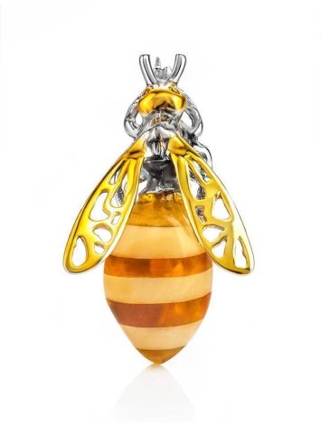 Gold Plated Amber Brooch The Bee, image 