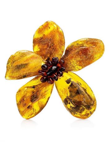 Cognac Amber Flower Brooch The Volcano, image 