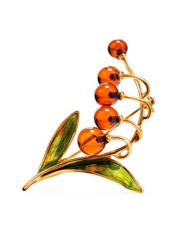 Gold Plated Floral Brooch With Amber And Enamel, image 