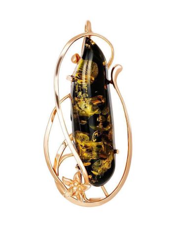 Green Amber Brooch In Gold Plated Silver The Rialto, image 