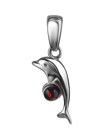 Silver Dolphin Pendant With Cherry Amber Ball, image 