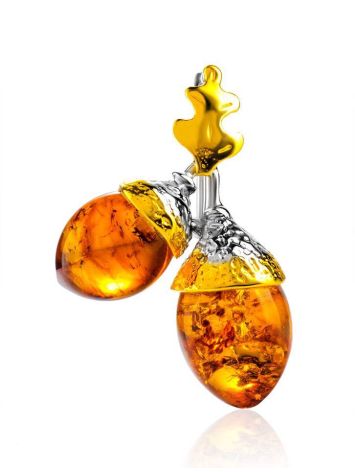 Gold Plated Brooch With Cognac Amber The Acorns, image 
