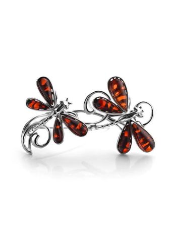 Silver Amber Dragonfly Brooch, image 