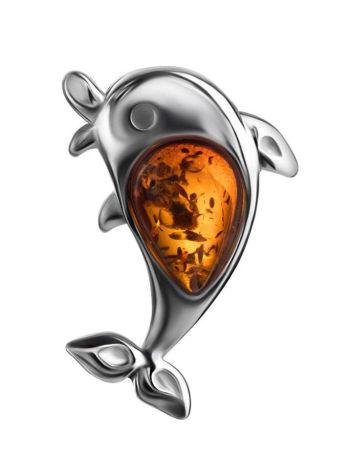 Silver Dolphin Pendant With Cognac Amber, image 