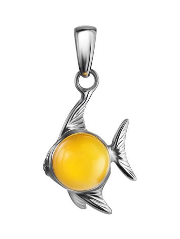 Silver Fish Pendant With Honey Amber, image 