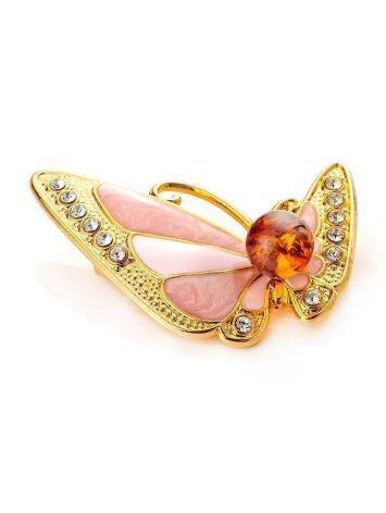 Gold Plated Butterfly Brooch With Amber And Crystals The Beoluna, image 