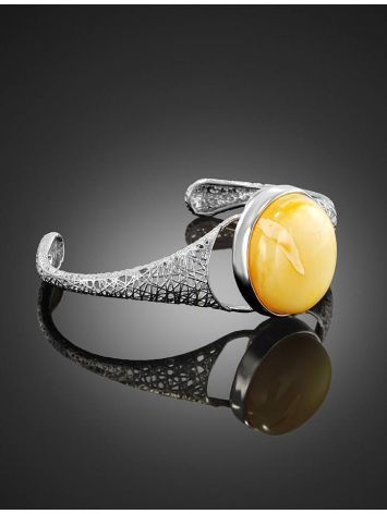 Silver Cuff Bracelet With Bold Honey Amber, image , picture 2