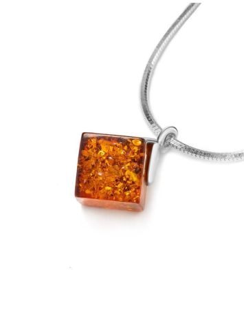 Silver Necklace With Geometric Amber Pendant The Sugar, Length: 42, image , picture 3