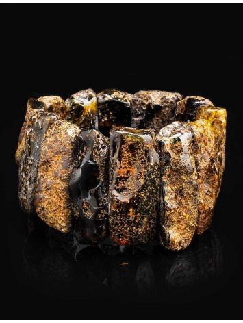 Black Amber Flat Beaded Bracelet The Volcano, image , picture 2
