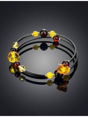 Heart Dangle Spiral Bracelet With Multicolor Amber Beads, image , picture 2