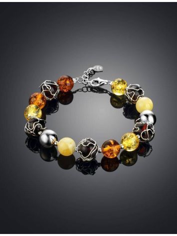 Silver Amber Ball Beaded Bracelet The Goddes, image , picture 2