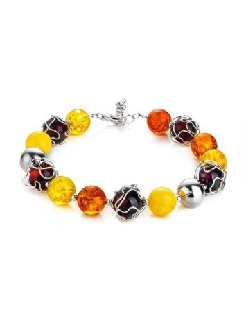 Silver Amber Ball Beaded Bracelet The Goddes, image , picture 4