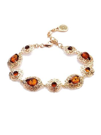 Gold-Plated Link Bracelet With Cognac Amber The Luxor, image 