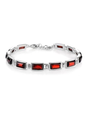 Geometric Silver Link Bracelet With Cherry Amber, image 