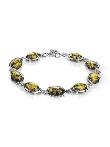 Silver Link Bracelet With Green Amber The Vivaldi, image 