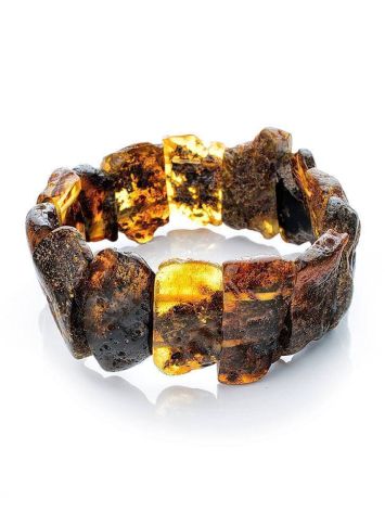 Unpolished Dark Amber Elastic Bracelet The Volcano, image 