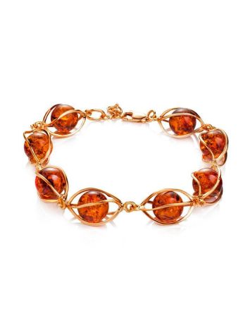 Cognac Amber Link Bracelet In Gold-Plated Silver The Algeria, image 