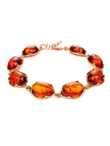 Gold-Plated Silver Link Bracelet With Cognac Amber The Lyon, image 