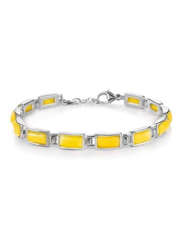 Silver Link Bracelet With Honey Amber, image 