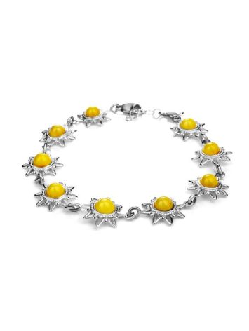 Silver Link Bracelet With Honey Amber The Helios, image 