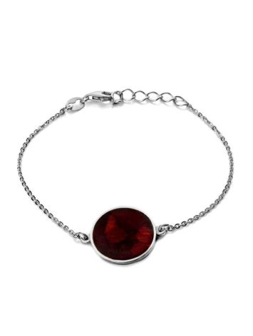 Silver Chain Bracelet With Dark Amber Stone The Monaco, image 