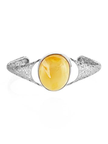 Silver Cuff Bracelet With Bold Honey Amber, image 