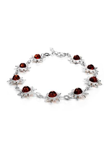 Silver Link Bracelet With Cherry Amber The Helios, image 