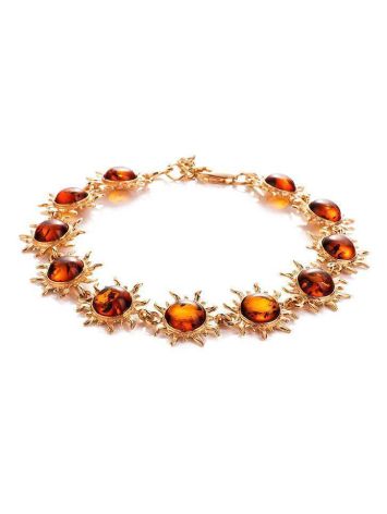Gold-Plated Link Bracelet With Cognac Amber The Helios, image 