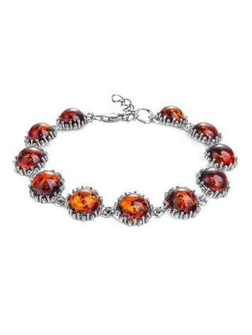 Silver Link Bracelet With Cognac Amber The Brunia, image 