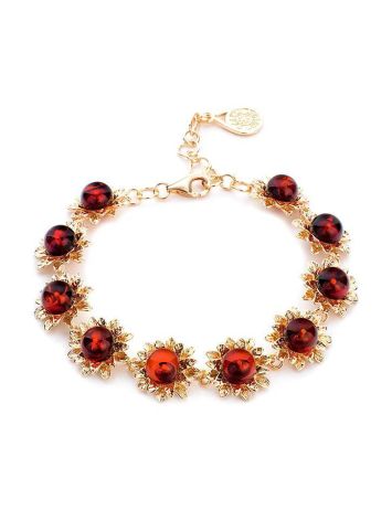 Gold Plated Link Bracelet With Cherry Amber Stones The Aster, image 